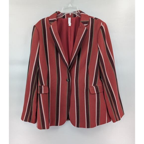 Mural Blazer Jacket Womens XXL Red Striped Suit Jacket Academia Office Workwear - Picture 2 of 15